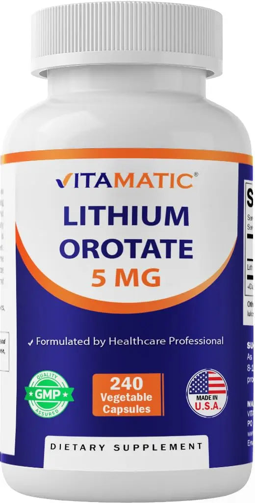 Vitamatic Lithium Orotate 5mg, 240 Veggie Capsules, Non-GMO, Gluten Free. Vitamatic