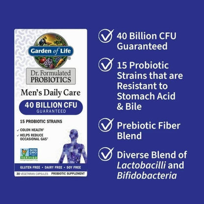 Garden of Life Dr. Formulated Probiotics Men's Daily Care, 40 Billion CFU, 30 Vegetarian Capsules Gsupps Australia