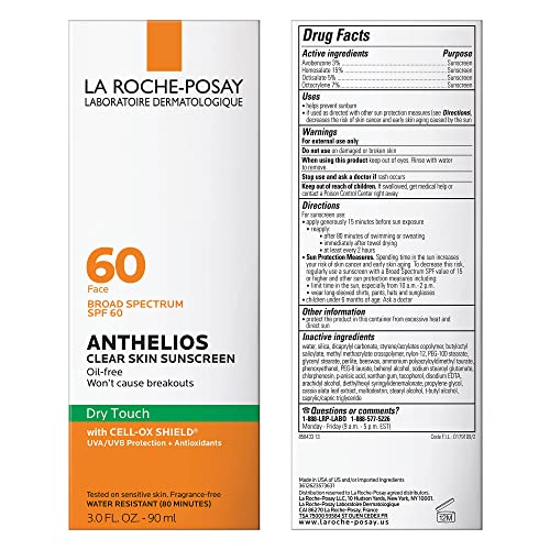La Roche-Posay Anthelios Clear Skin Sunscreen Dry Touch SPF 60, Oil Free Sunscreen For Face, Oil Absorbing, Broad Spectrum SPF La Roche-Posay