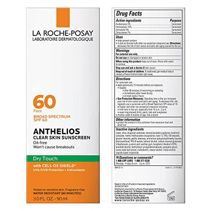 La Roche-Posay Anthelios Clear Skin Sunscreen Dry Touch SPF 60, Oil Free Sunscreen For Face, Oil Absorbing, Broad Spectrum SPF La Roche-Posay