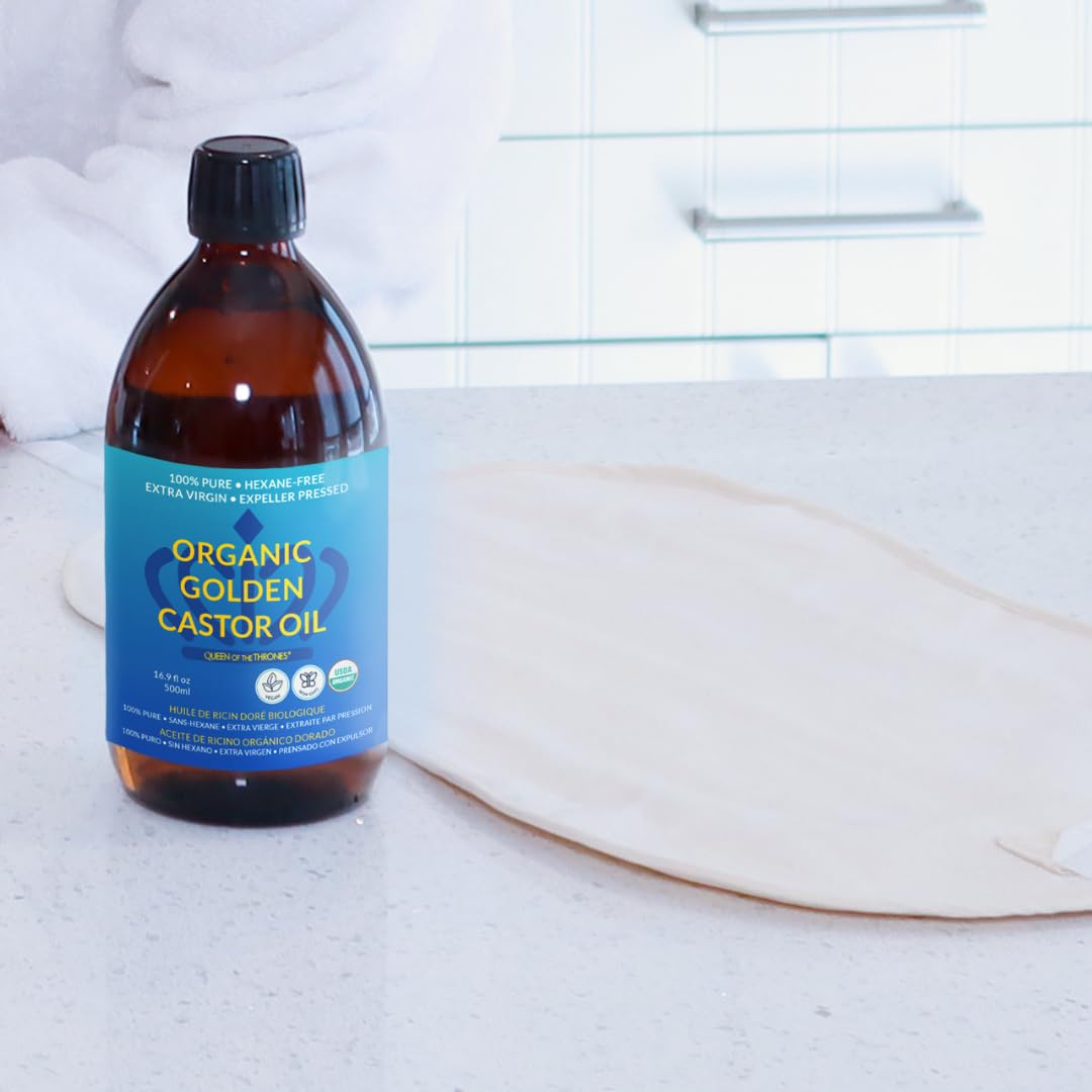 QUEEN OF THE THRONES Organic Golden Castor Oil, 16.9 oz, 500 ml QUEEN OF THE THRONES
