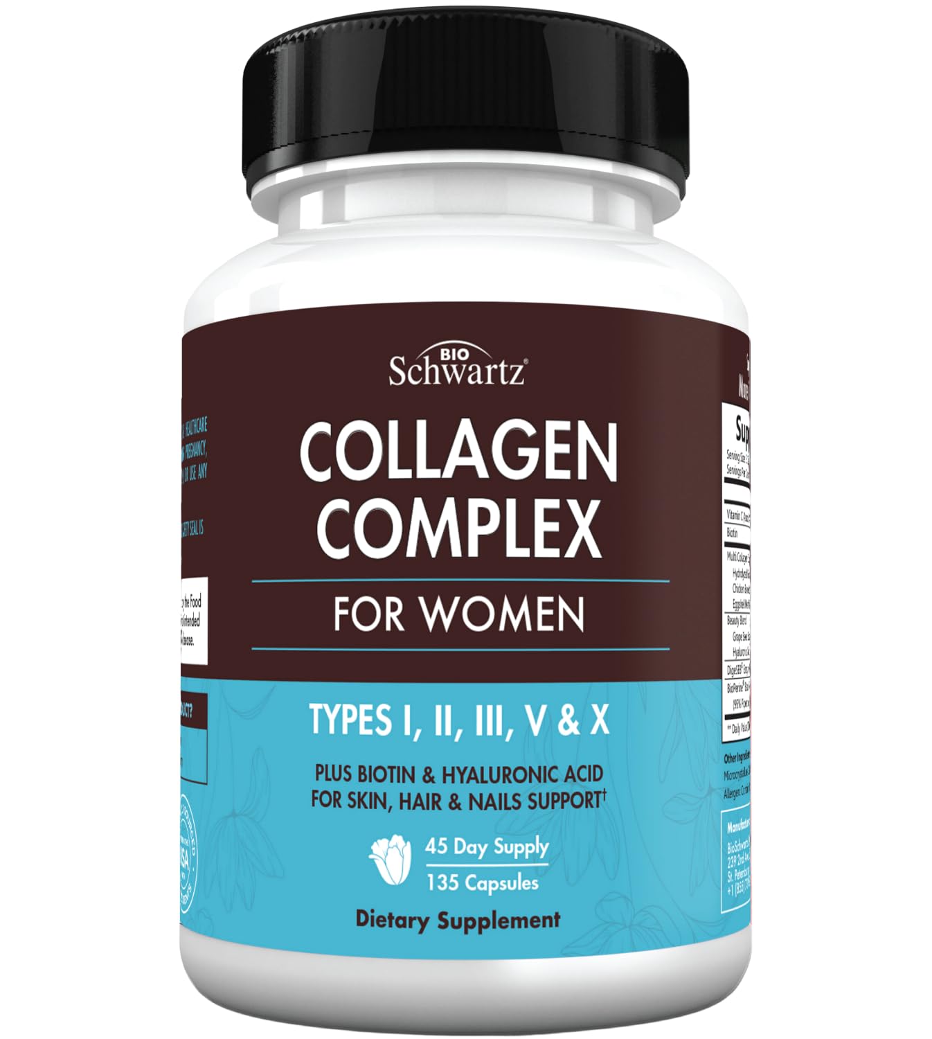 BioSchwartz Hydrolyzed Collagen Peptide Capsules - Multi Collagen Supplements for Women Types I, II, III, V, X with Vitamin C, Biotin, BioSchwartz