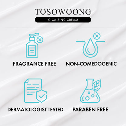 TOSOWOONG Zinc Oxide 10% Cream for Redness & Barrier, Rosacea Treatment TOSOWOONG