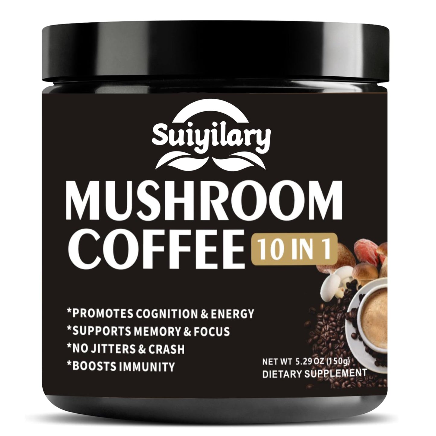 Suiyilary Mushroom Coffee, 10 Mushroom Extract Powder Blend Lion's Mane, Reishi, Chaga Suiyilary