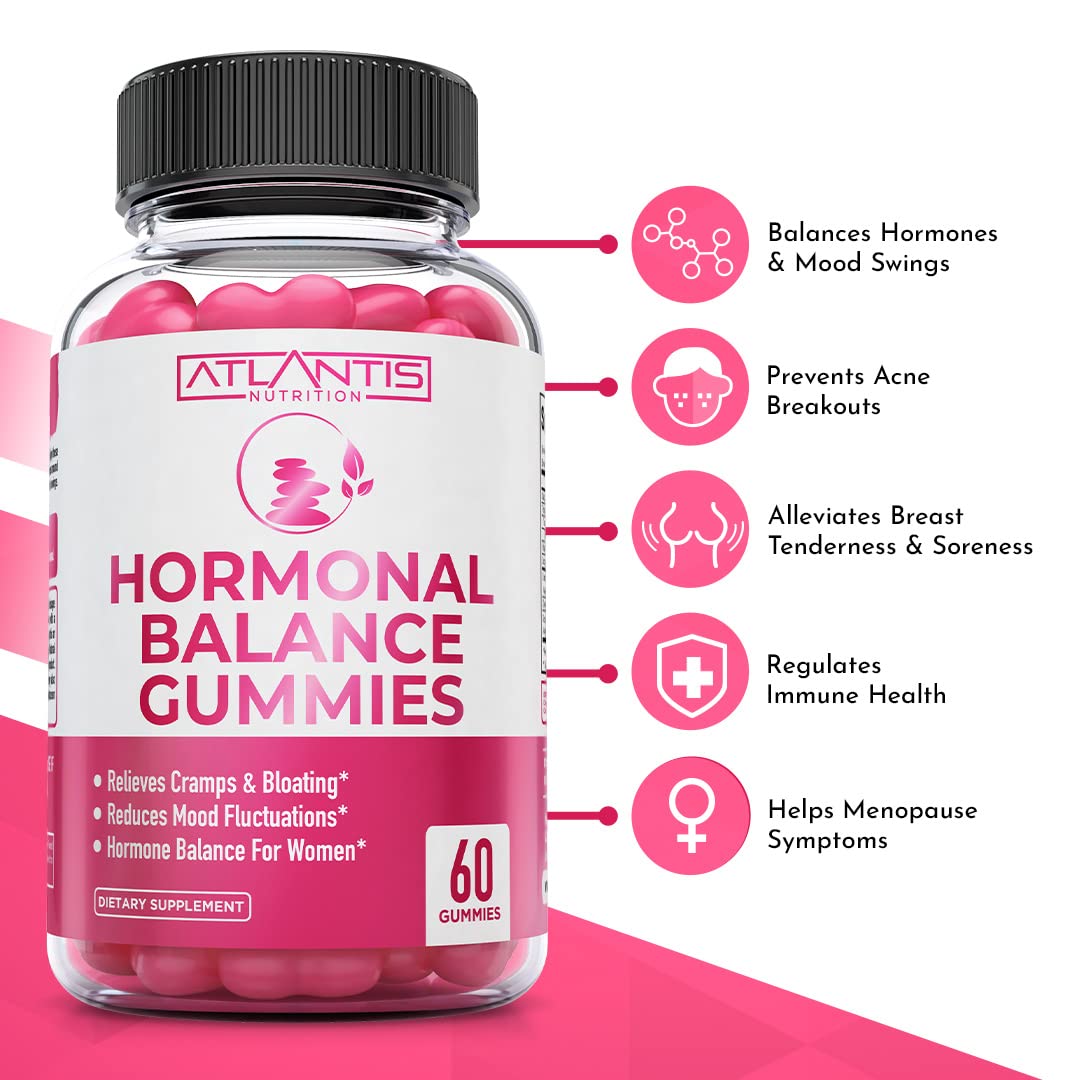 Atlantis Nutrition Hormonal Balance for Women & PMS Relief Gummies - Alleviates Cramps, Bloating, Mood Swings, Hot Flashes & Night Sweats - Cranberry, Dong Quai & Chasteberry Menstrual Cramp Relief Atlantis Nutrition buy australia supplements