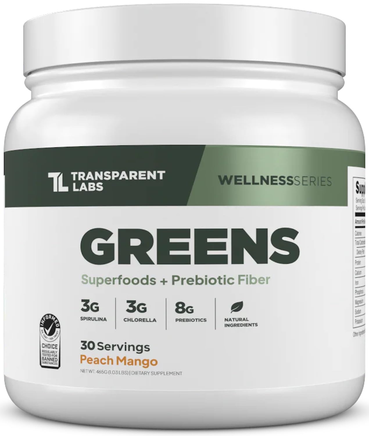 Transparent Labs Prebiotic Greens - Superfood Powder & Antioxidants Supplement with Organic Spirulina, Chloerra, Acacia, & Green Banana Powder - 30 Servings, Unflavored