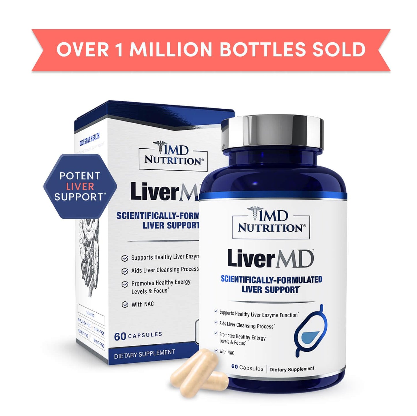 1MD Nutrition LiverMD - Liver Support Supplement | Siliphos Milk Thistle Extract & NAC - Supports Healthy Energy, Immunity & Overall Health 1MD Nutrition