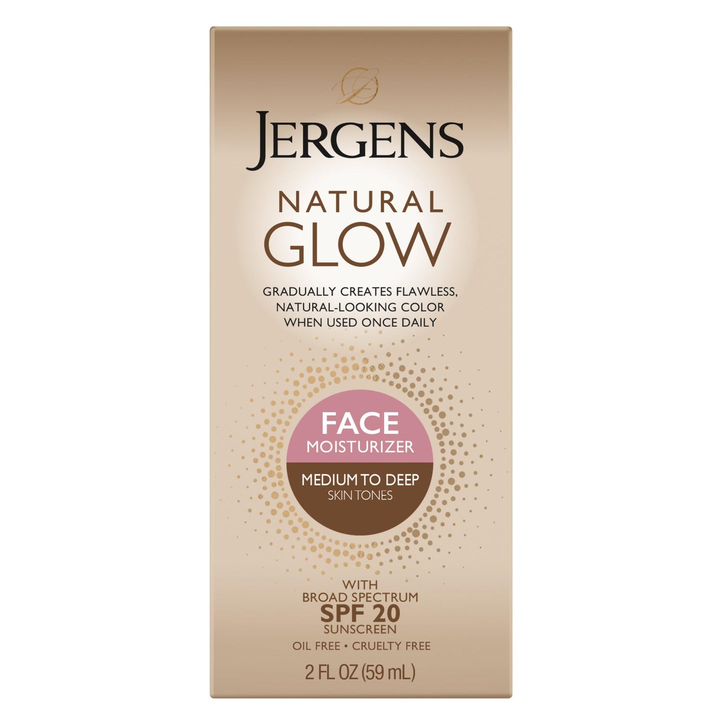 Jergens Natural Glow Self Tanner Face Moisturizer with SPF 20 Facial Sunscreen, Medium to Deep Skin Tone, Sunless Tanning, Oil Free Jergens