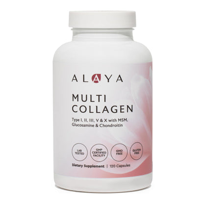 Alaya Naturals Hydrolyzed Multi Collagen Peptides Protein Capsules - Type I, II, III, V, X Grass-Fed Bovine, Chicken, Marine Collagen Supplement with MSM Alaya Naturals