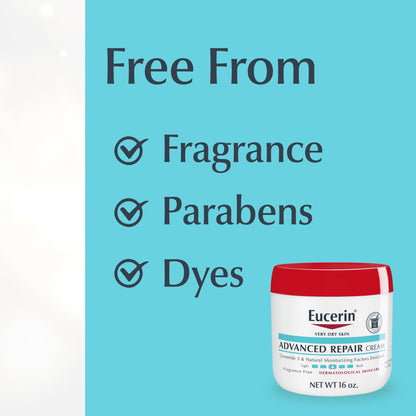 Eucerin Advanced Repair Body Cream for Very Dry Skin, Fragrance Free Daily Body Moisturizer, 16 Oz Jar Eucerin