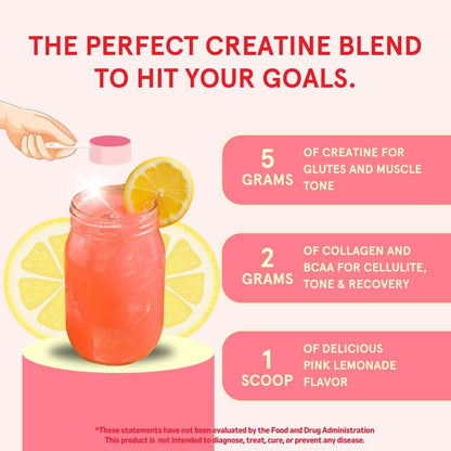 Peach Perfect Creatine Blend for Women – Micronized Creatine Monohydrate with BCAA & Collagen for Glute Strength Support – Pink Lemonade – 30 Servings Peach Perfect