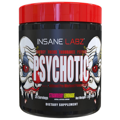 Insane Labz Psychotic, High Stimulant Pre Workout Powder, Extreme Lasting Energy, Focus and Endurance with Beta Alanine, Creatine Monohydrate DMAE, 35 Srvgs (Fruit Punch)