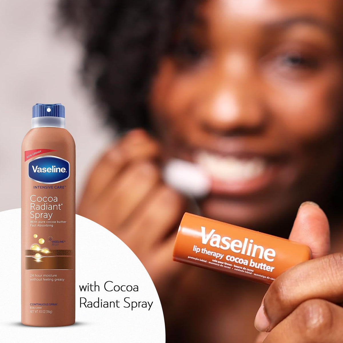 Vaseline Cocoa Radiant Spray Body Lotion 2-Pack + Lip Therapy Stick Vaseline