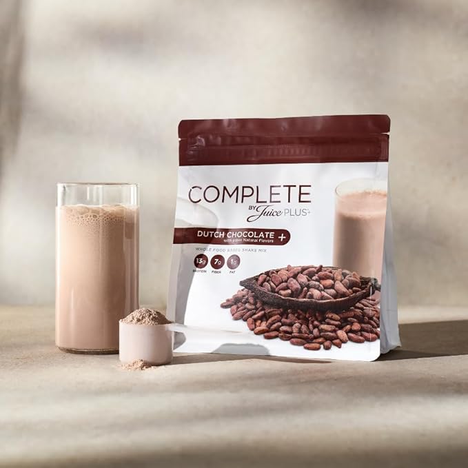 Complete by JuicePlus+ Dutch Chocolate Shakes - Plant-Based Nutrition - Whole Food Based Shake Powder with Protein, Fiber & Prebiotics - 30 Servings (2 Pouches, 15 Servings Each) Juice Plus+ buy australia supplements