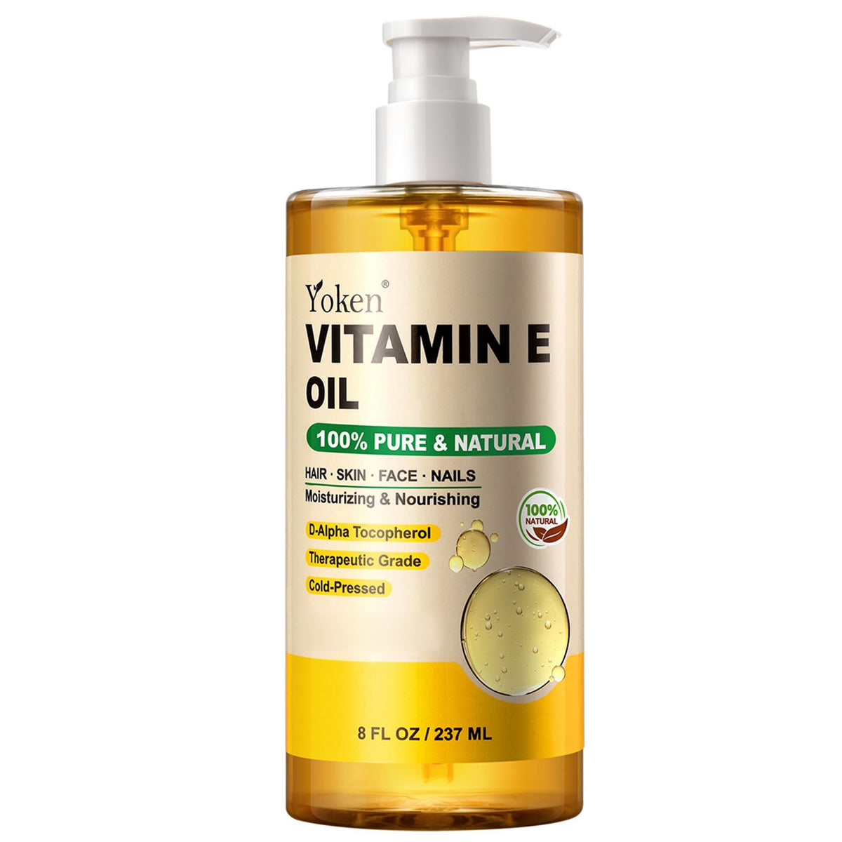 Yoken Vitamin E Oil for Skin Face Body 8 Oz Cold Pressed Vitamine Body oils Yoken