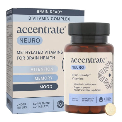 Accentrate Brain Supplement for Focus, Attention, Mood | Complete Vitamin B Complex | Brain Health | Methylated Multivitamin w/L-Methylfolate (5-MTHF), Cofactors Methyl-B12 & P5P | MTHFR Supplement Accentrate