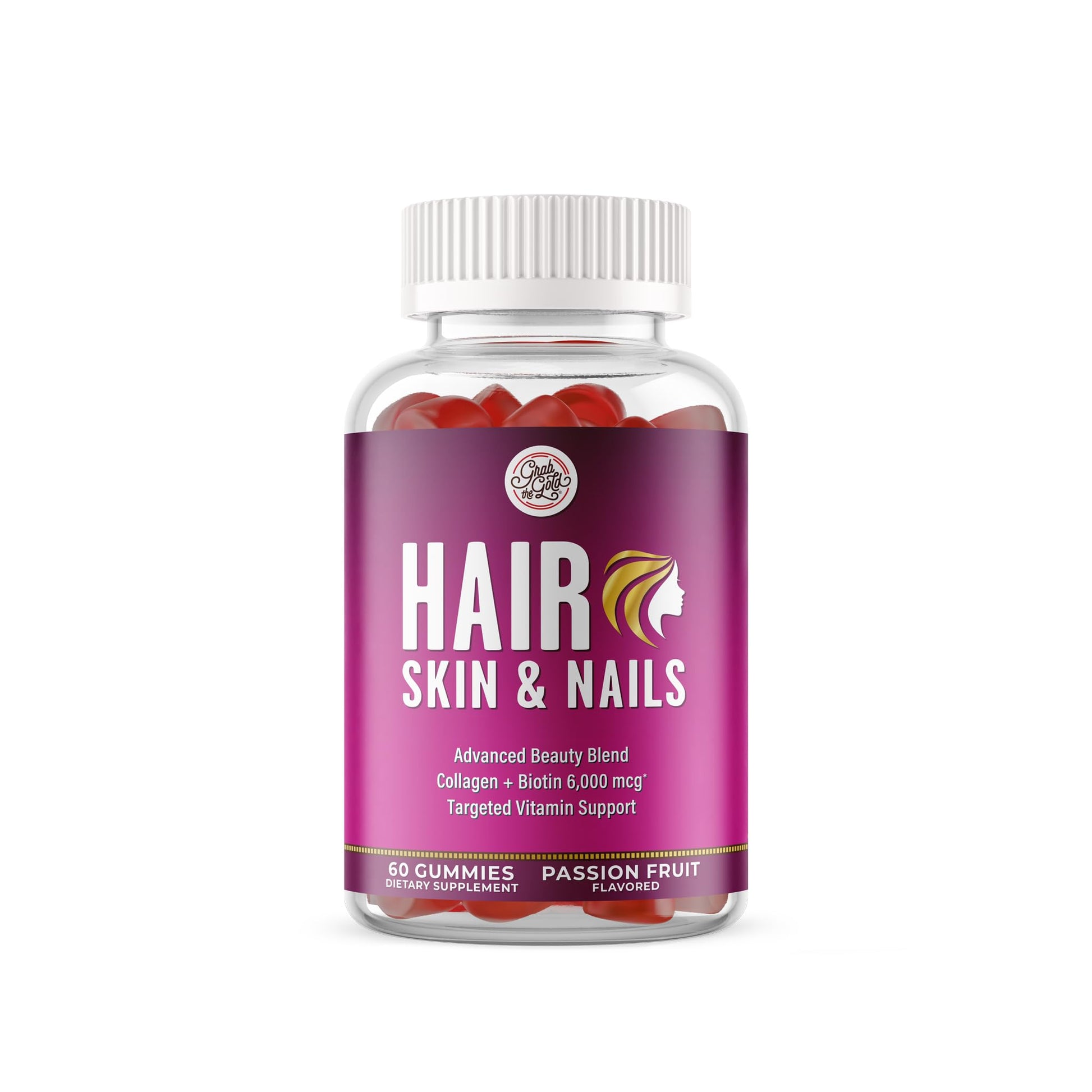 Grab The Gold Hair Skin & Nails Vitamins for Women | Gummies with 6000mcg Biotin & Collagen | 10 Essential Vitamin & Minerals | Gluten-Free, Non-GMO, Passion Fruit Flavor | 1 Month Supply, Made in USA Grab The Gold buy australia supplements
