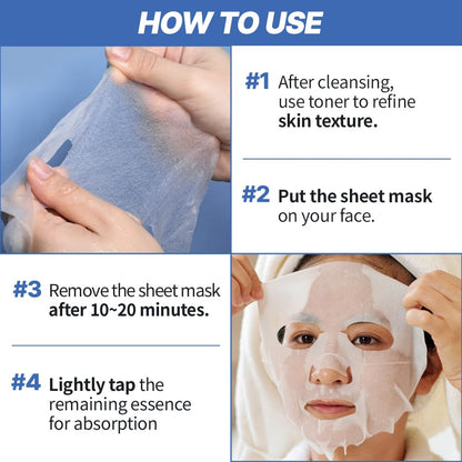 NEXTBEAU Solution Sheet Mask Variety Pack, 10 Count (5 Types x 2 Sheets), 0.74 fl oz Each, Korean Facial Sheet Masks for Daily Skincare NEXTBEAU