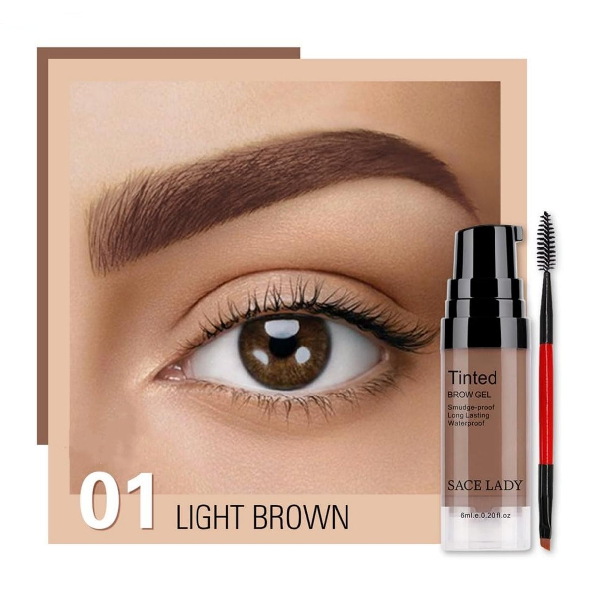SACE LADY 3D Eyebrow Gel Waterproof, Light Brown, 0.2Fl Oz SACE LADY