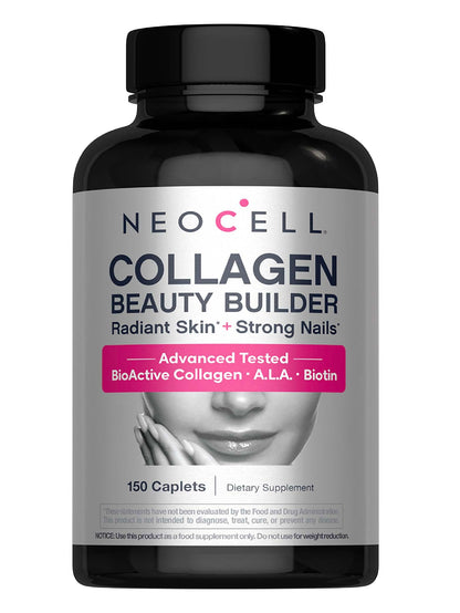 NeoCell Collagen Beauty Builder | 150 Caplets | Grass Fed BioActive Peptides | with Biotin and Hyaluronic Acid | Radiant Skin & Strong Nails Supplement NeoCell