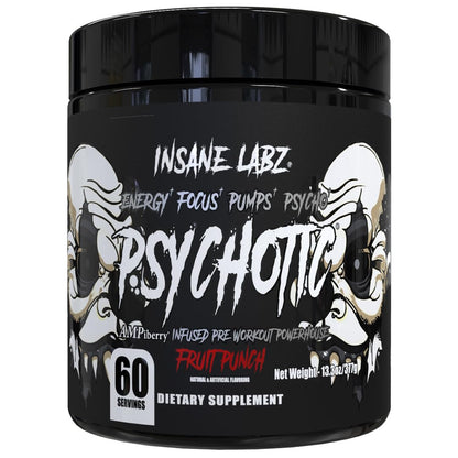 Insane Labz Psychotic Black Edition Mid Stimulant Pre Workout Powder, Energy Focus Pumps, Loaded with Creatine Beta Alanine Taurine Fueled by AMPiberry, 35 Servings (Blue Raspberry)