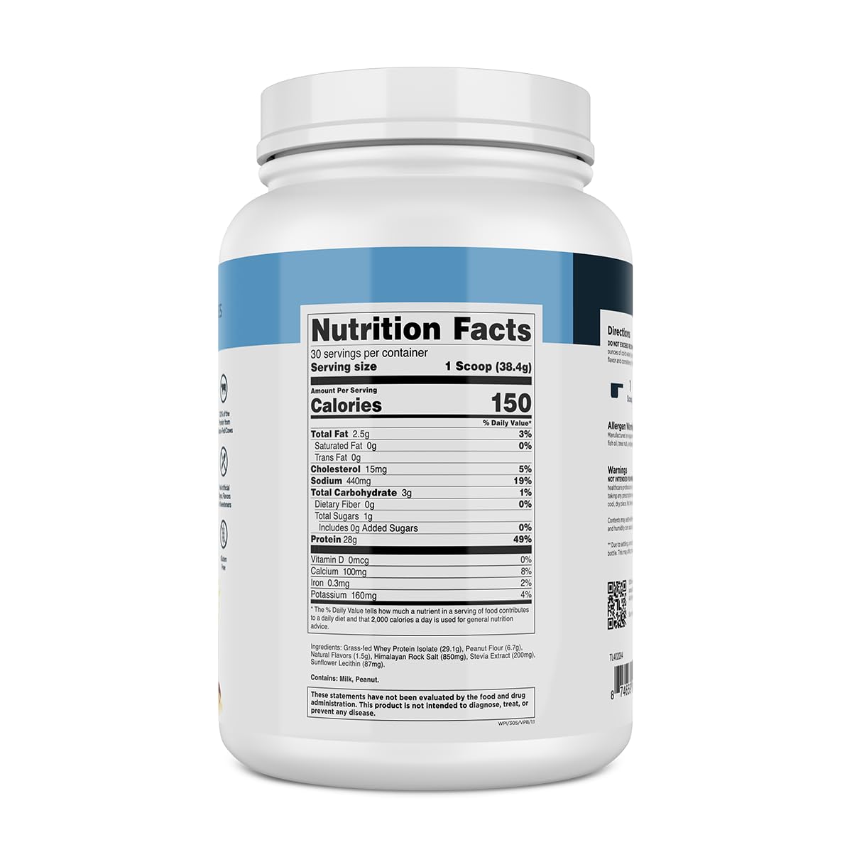 Transparent Labs Grass-Fed Whey Protein Isolate - Naturally Flavored, Gluten Free Whey Protein Powder with 28g of Protein per Serving & 9 Amino Acids - 30 Servings, French Vanilla