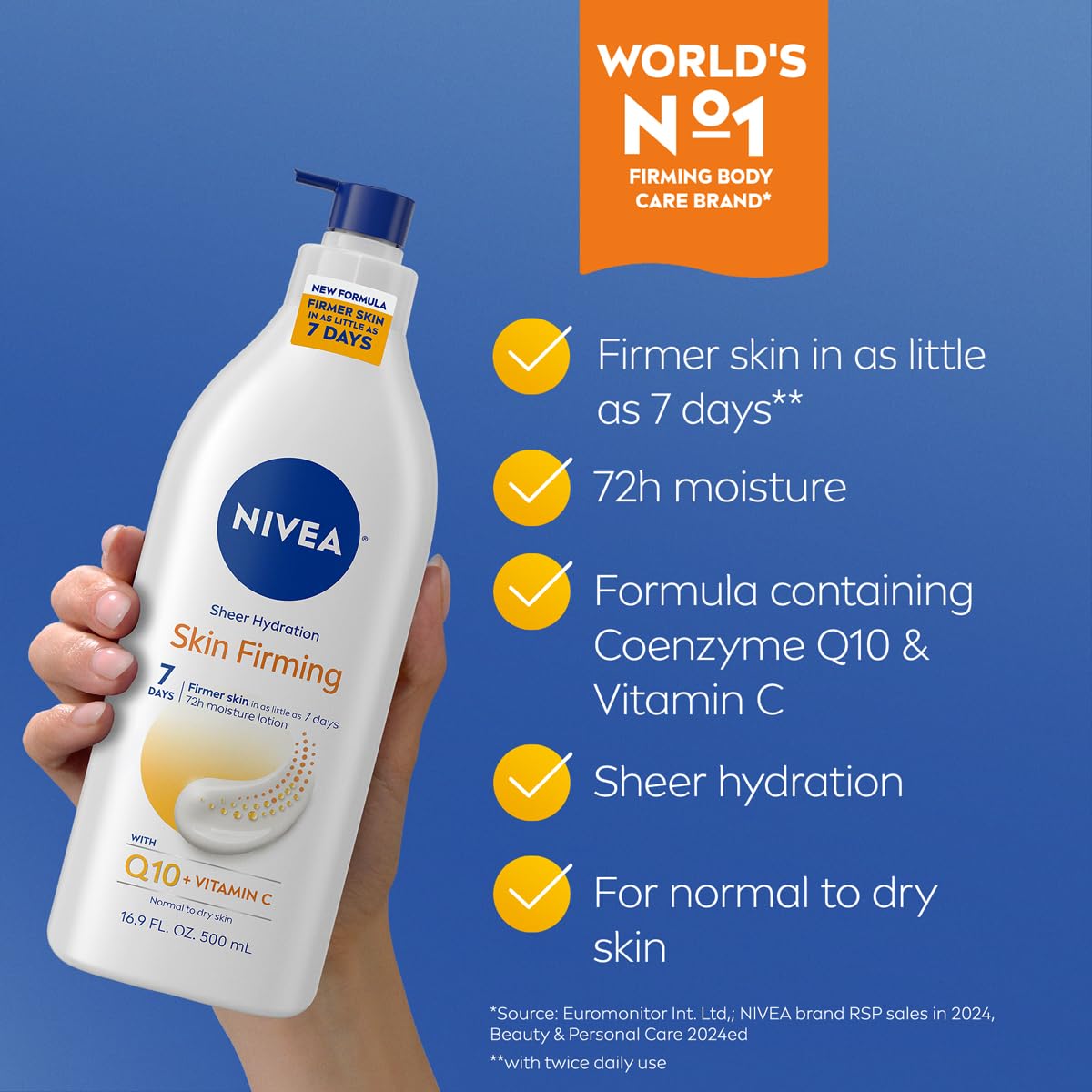 NIVEA Sheer Hydration Skin Firming Body Lotion, Q10 & Vitamin C, 16.9 Fl Oz NIVEA
