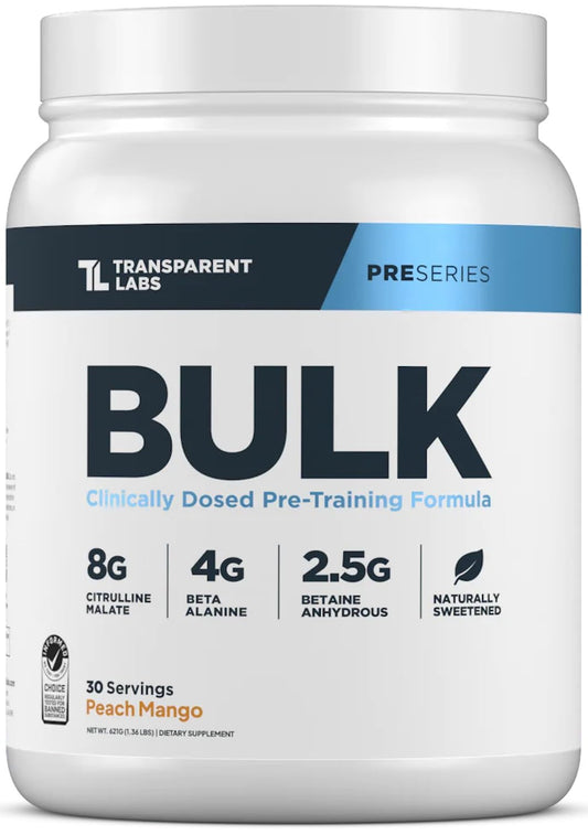 Transparent Labs Bulk Pre Workout Powder - Naturally Sweetened Preworkout for Men & Women, Pre Work Out for Muscle Building & Strength w/Beta Alanine & BetaPure - 30 Servings, Strawberry Lemonade