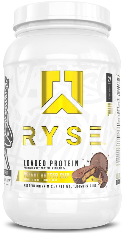 RYSE Loaded Protein Powder - Jet-Puffed Marshmallow - 25g Whey Protein Isolate & Concentrate with Prebiotic Fiber & MCTs - Low Carb, Low Sugar, Digestive-Friendly - 27 Servings / 2 lb Tub