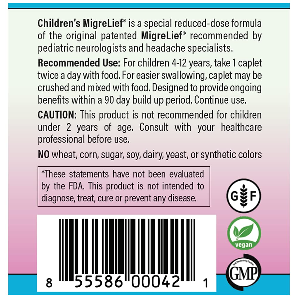 Children's MigreLief® - Triple Therapy with Puracol™ - Nutritional Support for Pediatric Migraine Sufferers - 60 Caplets/1 Month Supply MigreLief buy australia supplements