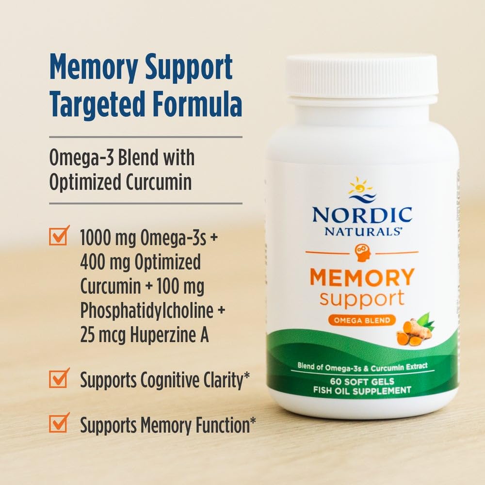 Nordic Naturals Memory Support with Curcumin - 60 Soft Gels - 1000 mg Omega-3 + 400 mg Optimized Curcumin - Memory, Cognition - Contains Phosphatidylcholine & Huperzine A - Non-GMO - 30 Servings Nordic Naturals buy australia supplements