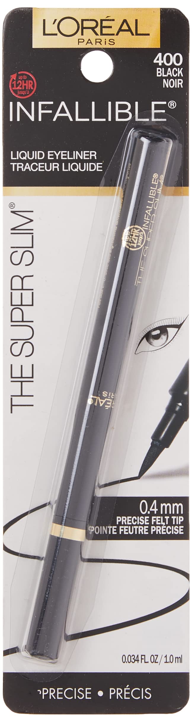 L'Oreal Paris Makeup Infallible Super Slim Long-Lasting Liquid Eyeliner, Ultra-Fine Felt Tip, Quick Drying Formula, Glides on Smoothly, Black, Pack of 1 L'Oreal Paris