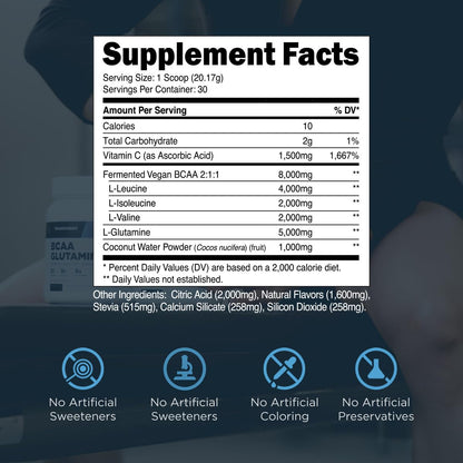 Transparent Labs BCAA Glutamine - 8000 mg of BCAA Powder Per Serving with L Glutamine for Post Workout Recovery, Muscle Growth, & Increased Endurance - 30 Servings, Strawberry Lemonade