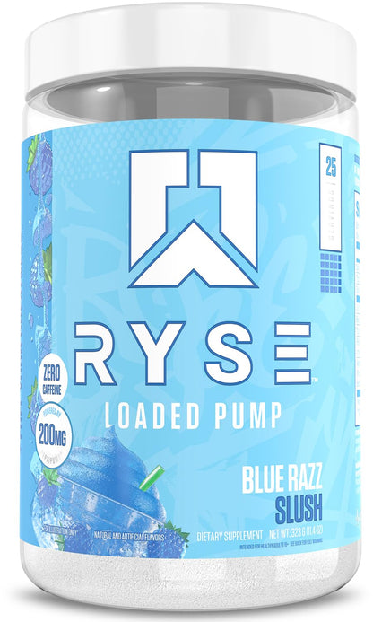 Ryse Loaded Pump Pre Workout Powder - Blue Razz Slush - No Caffeine Stimulant Free Formula for Pump, Power & Endurance - L-Citrulline, PeptiPump, Betaine Anhydrous, Taurine & AstraGin - 25 Servings