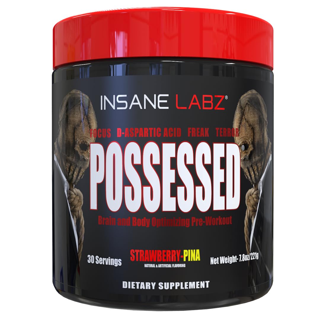 Insane Labz Possessed Low Stimulant Testosterone Boosting Pre Workout Powder, Loaded with D Aspartic Acid and Creatine Fueled by AMPiberry and OXYgold, 30 Srvgs, Gummy Worm