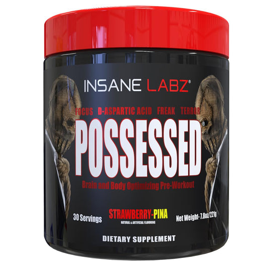 Insane Labz Possessed Low Stimulant Testosterone Boosting Pre Workout Powder, Loaded with D Aspartic Acid and Creatine Fueled by AMPiberry and OXYgold, 30 Srvgs, Gummy Worm