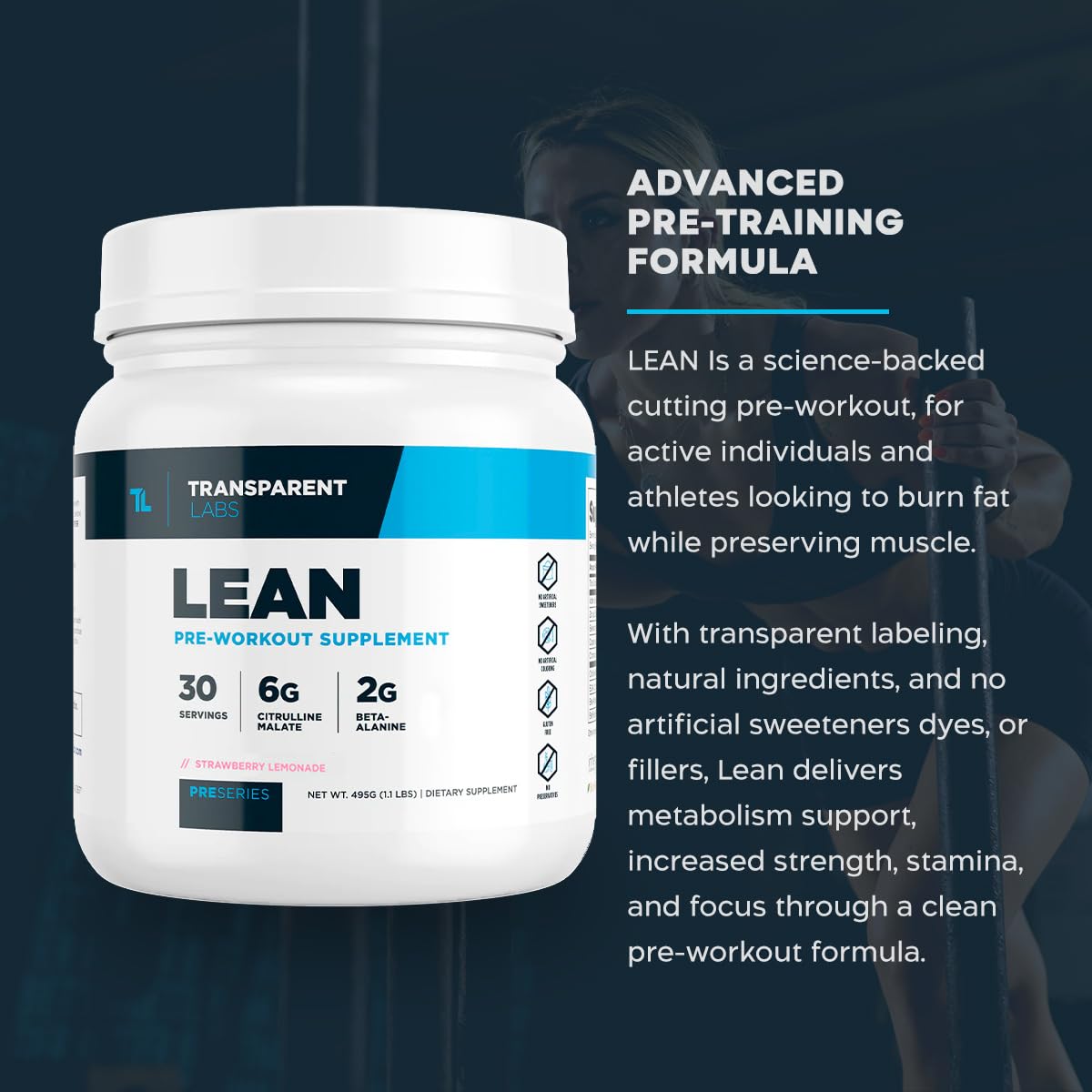 Transparent Labs Lean Pre-Workout - Body Recomposition Pre Workout for Men and Women with Acetyl L-Carnitine, Beta Alanine Powder, & PurCaf Organic Caffeine Powder - 30 Servings, Strawberry Lemonade