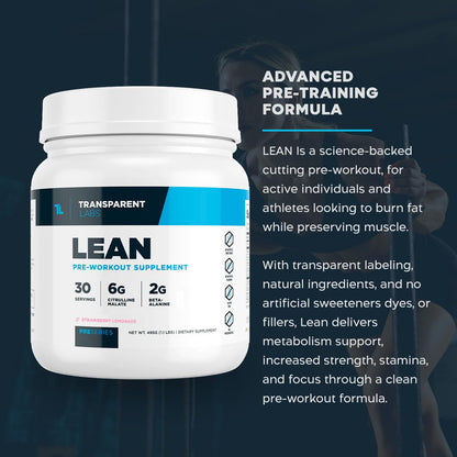 Transparent Labs Lean Pre-Workout - Body Recomposition Pre Workout for Men and Women with Acetyl L-Carnitine, Beta Alanine Powder, & PurCaf Organic Caffeine Powder - 30 Servings, Strawberry Lemonade