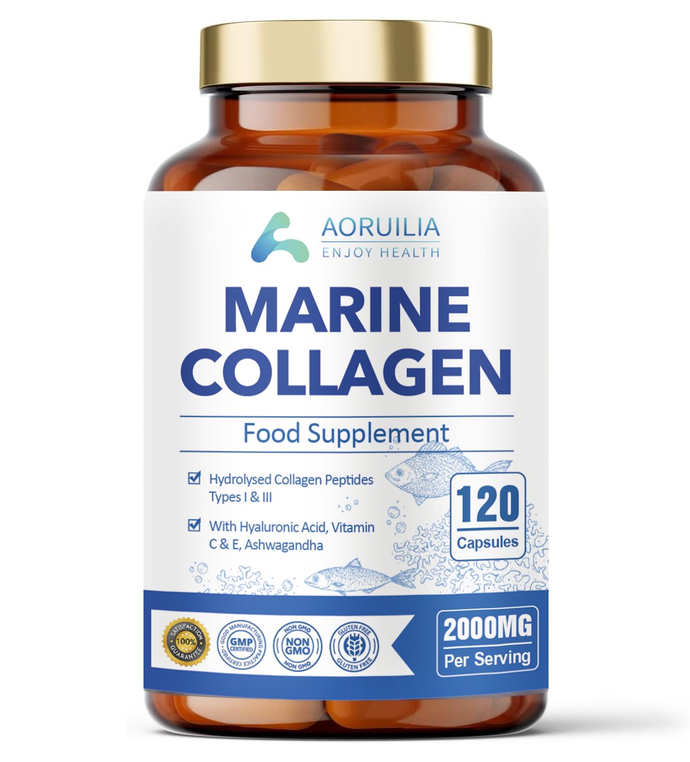 Marine Collagen Supplements for Women Men 2000mg 120 Capsules Hyaluronic Acid, Vitamin C, Vitamin E, & Ashwagandha Aoruilia buy australia supplements