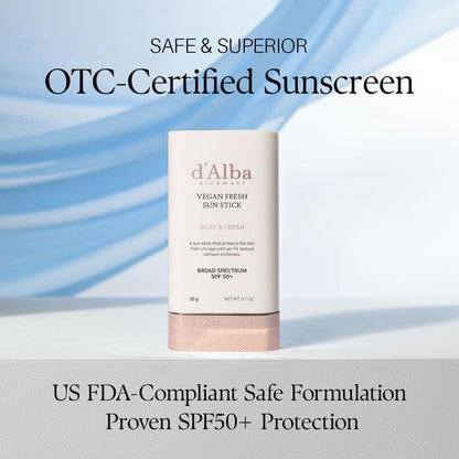 d'alba Piedmont Air Fit Fresh Sun Stick, OTC BROAD SPECTRUM SPF 50+, Non-Sticky On-the-Go Sun Protection, Outdoor Essential Vegan Sun Stick, Silky & Fresh, Korean Skin Care (0.7 Oz.) d'alba Piedmont