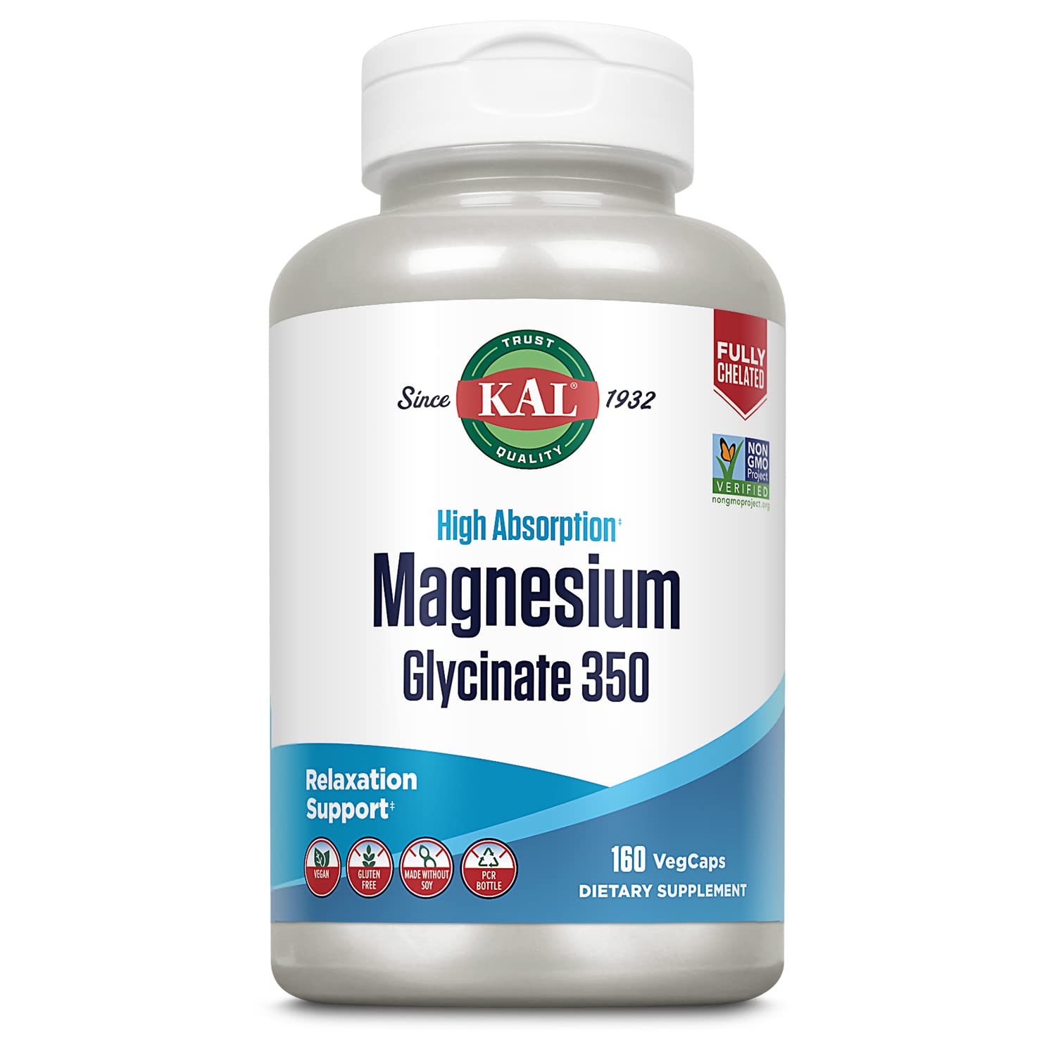 KAL Magnesium Glycinate Capsules, Fully Chelated Magnesium Bisglycinate, High Absorption Magnesium Supplement, Healthy Bones, Muscle, Relaxation and Stress Support, Non-GMO 160 count KAL buy australia supplements