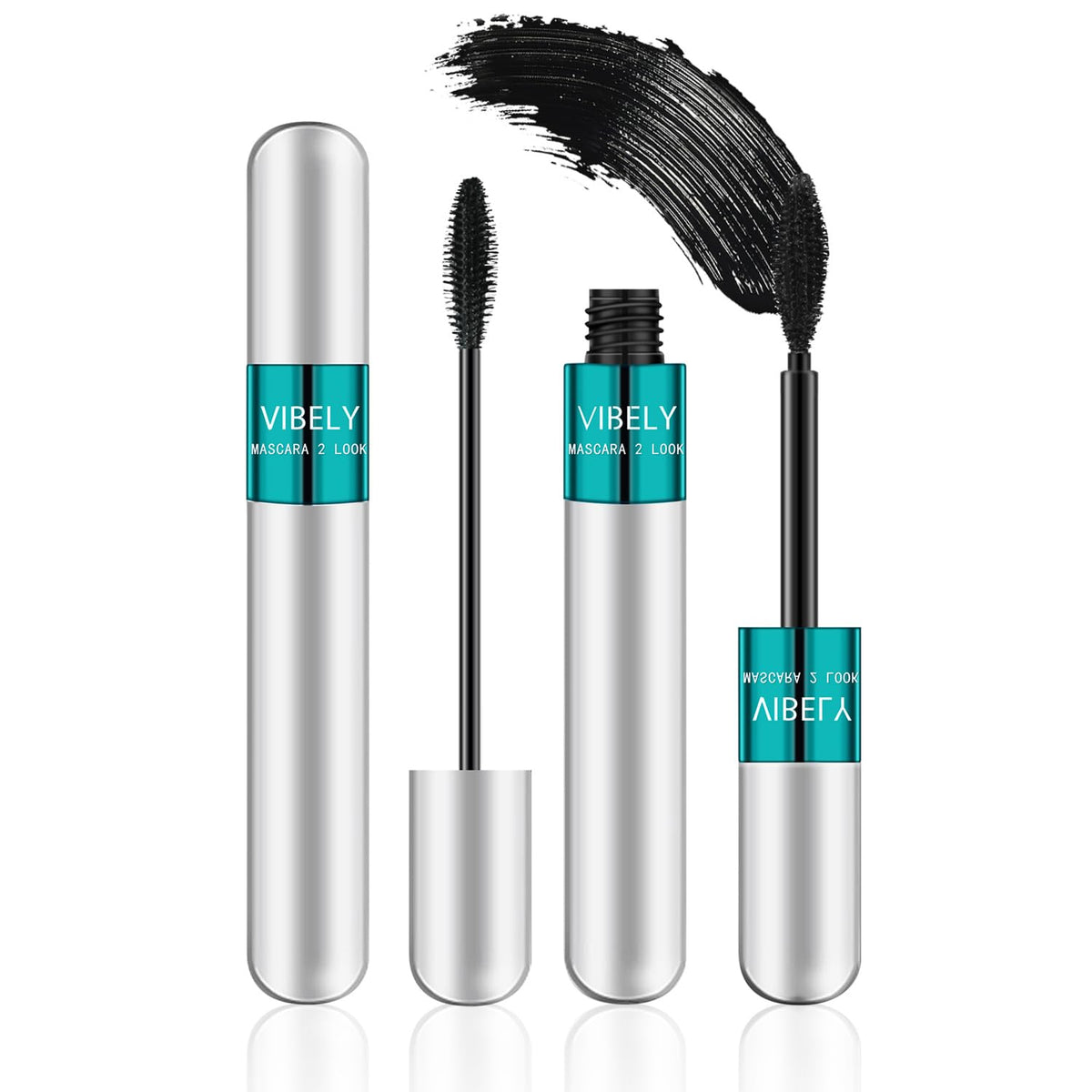 2 in 1 Mascara 5x Longer Waterproof Lash Cosmetics Natural Lengthening and Thickening Effect No Clumping Superstrong Magic 4d Silk Fiber for Vibely Mascara Makeup VIBELY