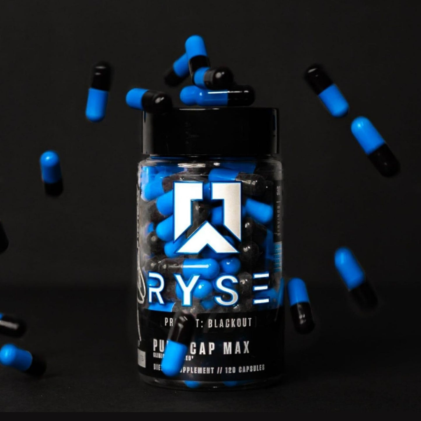 RYSE Project Blackout Pump Cap Max - Pre Workout Nitric Oxide Booster Supplement for Men with Betaine Nitrates & Citrulline Peptides for Maximum Muscle Pumps and Blood Flow - 30 Servings (120 Count)