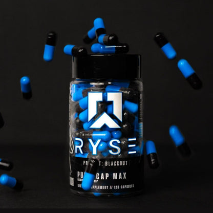 RYSE Project Blackout Pump Cap Max - Pre Workout Nitric Oxide Booster Supplement for Men with Betaine Nitrates & Citrulline Peptides for Maximum Muscle Pumps and Blood Flow - 30 Servings (120 Count)