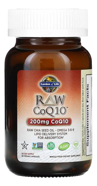 Garden of Life CoQ10 200mg, Vegetarian Omega 3 6 9 Supplement Raw Co Q 10 Chia Seed Oil, Whole Food Nutrition with Antioxidant Support Garden of Life