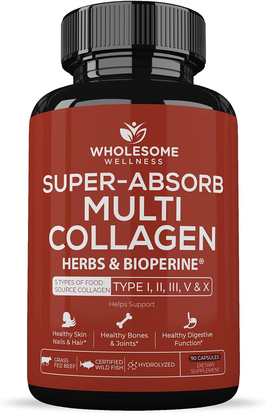 Wholesome Wellness Liposomal Vitamin C Capsules (200 Pills 1500mg Buffered) + Super-Absorb Multi Collagen Pills (Type I II III V X) Organic Herbs and Bioperine Bundle Gsupps Australia