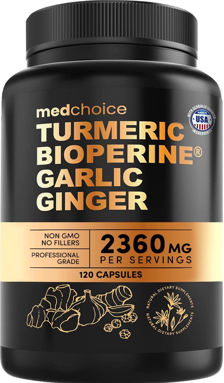 4-in-1 Turmeric Joint Support Supplements with Garlic and BioPerine - 2360 mg High Potency Herbal Blend for Mobility, Everyday Flexibility, Digestive Comfort MEDCHOICE