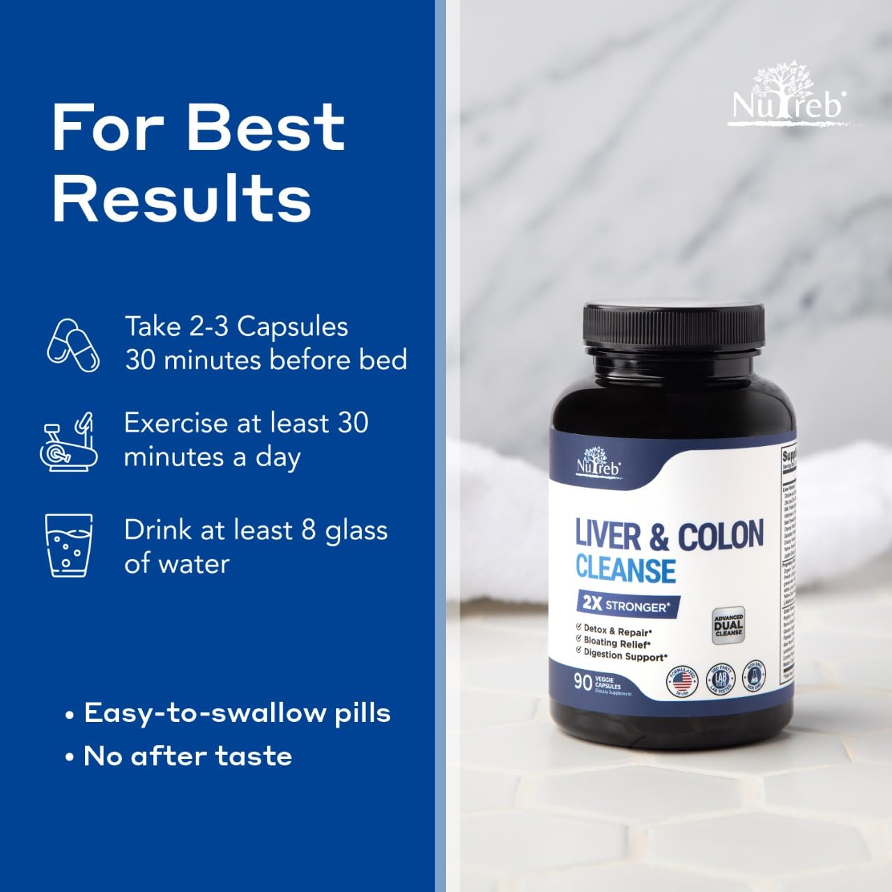 Nutreb Liver & Colon Cleanse - 2X Stronger - Liver Cleanse Detox & Repair - Colon Cleanser & Detox - Premium Milk Thistle Supplement Nutreb
