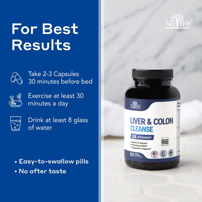 Nutreb Liver & Colon Cleanse - 2X Stronger - Liver Cleanse Detox & Repair - Colon Cleanser & Detox - Premium Milk Thistle Supplement Nutreb