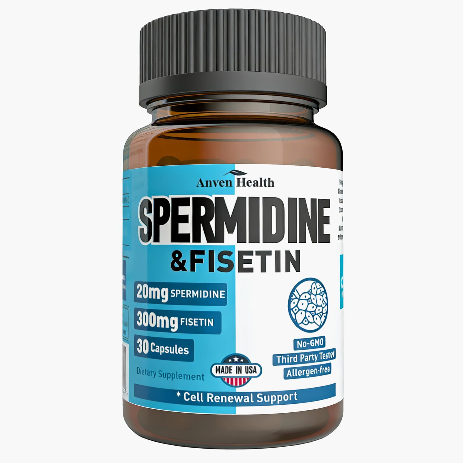 Spermidine & Fisetin Supplement - 20mg of 99% Spermidine Per Serving, 3HCL & 300mg Fisetin for Women Men Cell Renewal, Aging Defense & Longevity, Gluten Free, Non-GMO, Made in USA | 30 Veggie Caps Anven Health buy australia supplements
